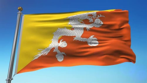 Drapeau du Bhoutan contre le ciel Full HD