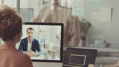 Female Programmer Video Chatting with Senior Developer in Office