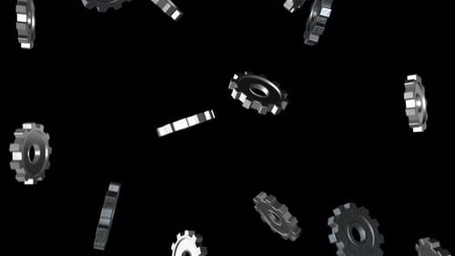 Seamless Looping Animation of Falling Metallic Industrial Gears