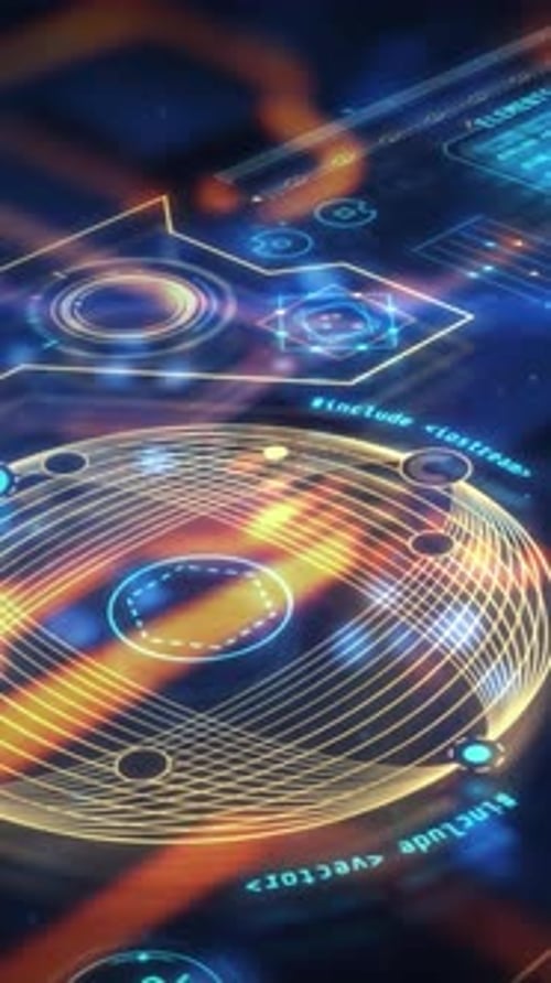 Futuristic Headup Display Showing Charts with Programming Code