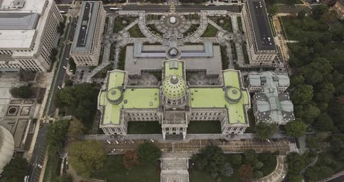 Harrisburg Pennsylvania Aerial v20 vertical flyover State Capitol Complex, birds eye view capturing
