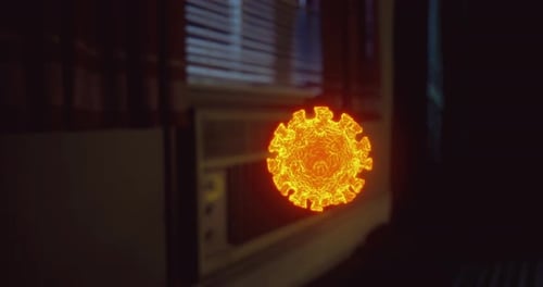 Visual Representation of a Virus in a Dimly Lit Interior Environment