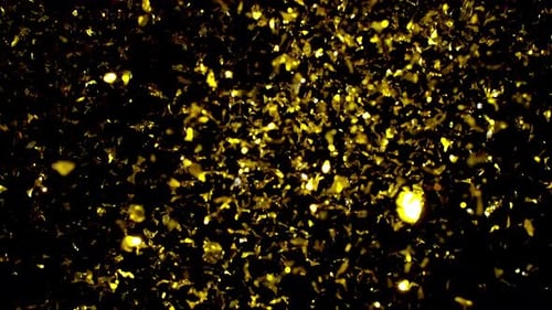 Golden Confetti Falling on a Black Background