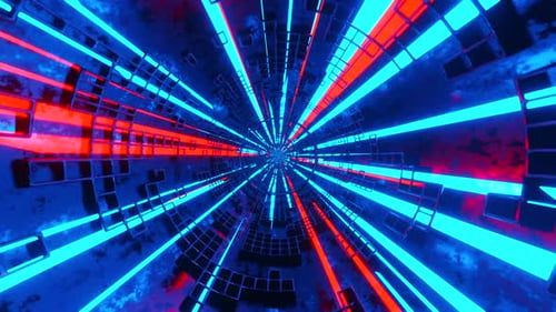 Abstract neon light tunnel visual effect motion background.