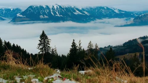 Moving Fog and Clouds in the Swiss Alps Near Lucerne