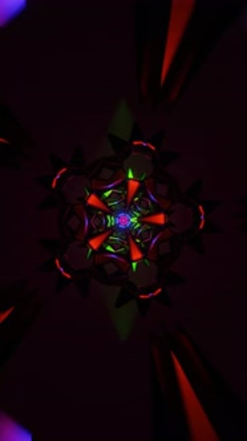 Dynamic Neon Geometric Abstract Kaleidoscope Loop Background