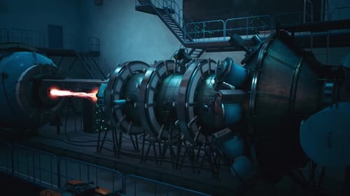 Futuristic Reactor Machine Firing Plasma Energy Beam in Lab