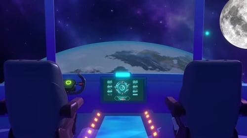 Raumschiff-Cockpit mit Blick auf die Erde, die durch den Weltraum fliegt: Lofi Loop Animation