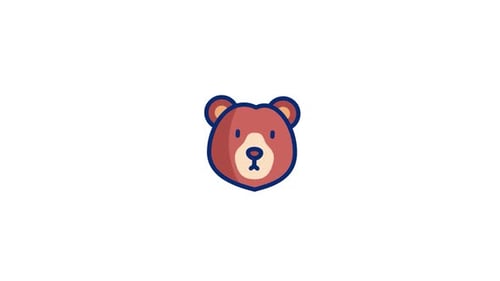 Cute Animated Bear Head Flat Design Icon