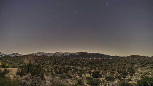 Time Lapse of Stars Over Snowy Mountains in the California Desert