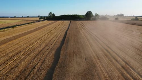 Aerial View of Wheat Field After Harvest