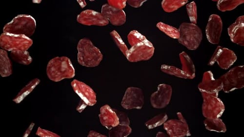 Delicious Pepperoni Slices Floating on a Black Background