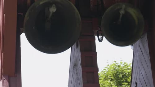 Two Church Bell Ringing Together, Slow Motion, Close up
