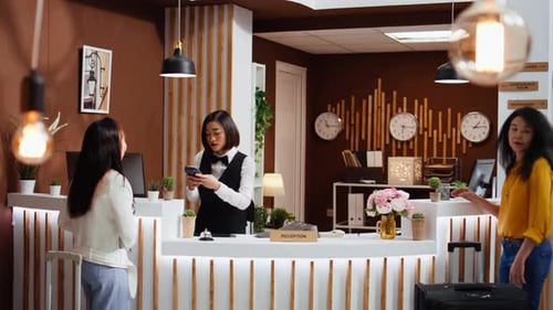 Hotel Guest Paying with Card on Pos Terminal at Check in