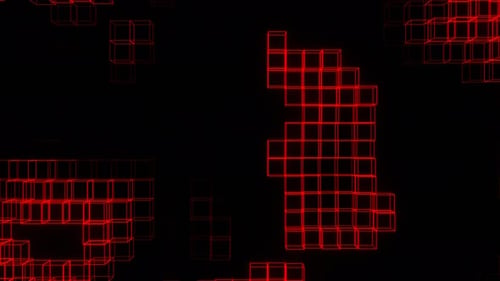 Roter kubischer Rahmenwellenhintergrund in Neonfarben, VJ Loop In 4K