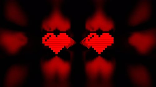 Deep Blue And Red Endless Corridor With Neon Strobe Hearts Background Vj Loop In 4K