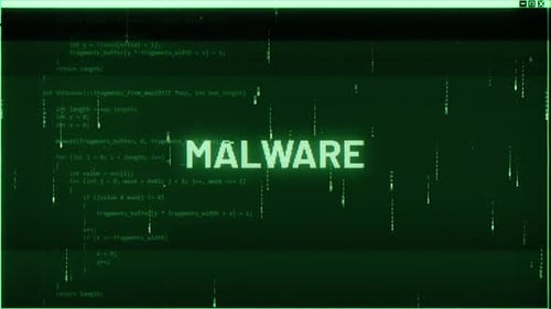 Malware Text Reveal with Glitch Effect on Code Background