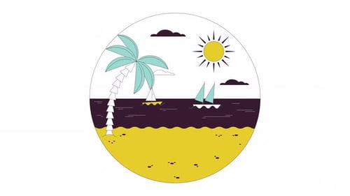 Seaside beach sailboats line cartoon animation