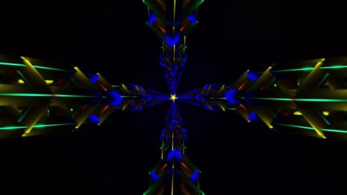 Loop Seamless VJ Motion Background with Glowing Geometric Kaleidoscope Tunnel