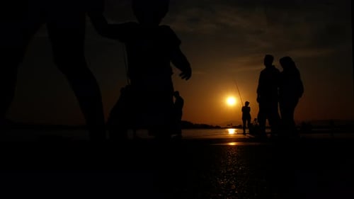 Competition on sea bay in evening.