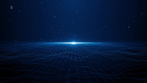 Abstract Glowing Digital Wave Grid with Binary Code Background