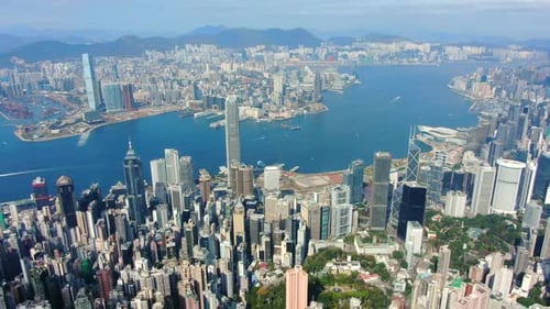 Breathtaking High Altitude Aerial View of Hong Kong City Skyline