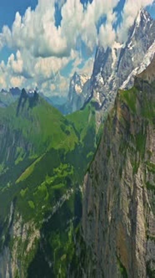 Aerial View of Beautiful Swiss Mountains in Summer Drone View of Green Meadows Near Lucerne