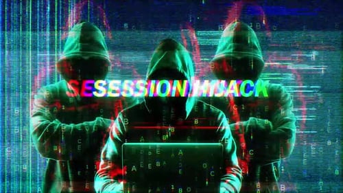 Sitzungs-Hijack auf dem Hack-Bildschirm und Datenmatrix-Simulation mit futuristischem HUD-Bildschirm