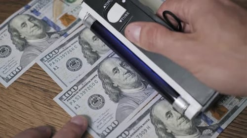 Checking Hundred Dollar Bills for Counterfeit Money