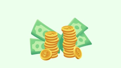 Modern Animation of Falling Gold Coins and Dollar Bills