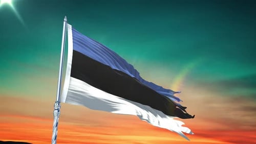Estonian National Flag Waving Loop with Realistic Fabric