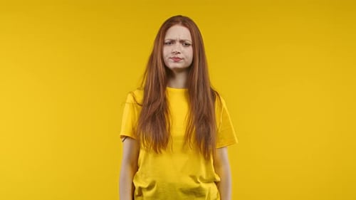 Serious Ginger Woman Disapproving with No Head Signal Nods Disapprovingly