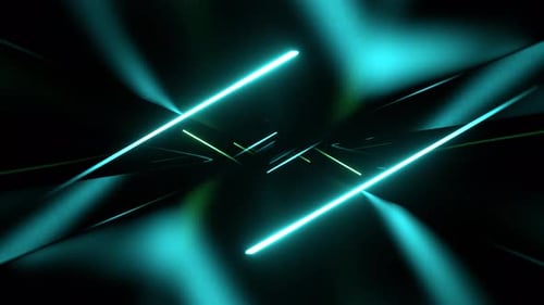 Cyan And Green Neon Lasers In The Endless Corridor Background Vj Loop In 4K