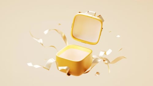 Animated Gift Box Reveal With Floating Ribbons And Confetti