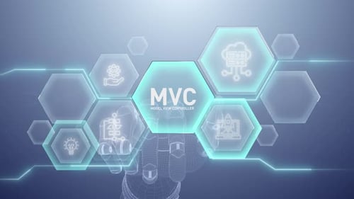 Futuristic Robotic Hand Interacting with MVC Technology Hexagon Concepts