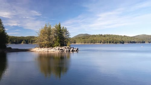Beautiful Lake With A Small Island. Landscape of a beautiful lake