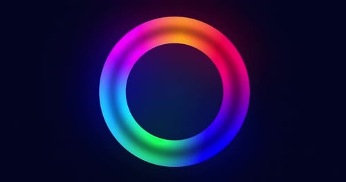 Light animation of a bright neon circle, a multi-colored rotating luminous ring