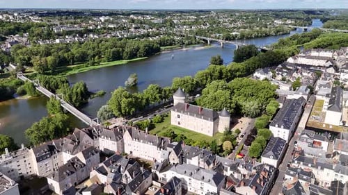 Drone shot of Tours city in Loire Valley, France