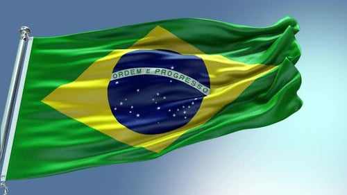 Brazil National Flag Waving in Realistic Style