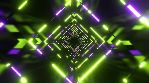 Light Green And Purple Bright Infinity Neon Abstract Corridor Background Vj Loop I 4K