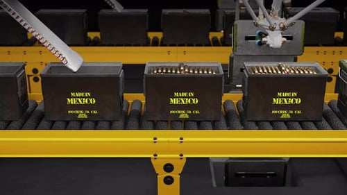 Artificial Intelligence Machines Filling The Ammo Box Made In Mexico
