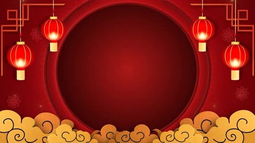 Circle Chinese oriental theme Background, with lantern gold clouds and copy space