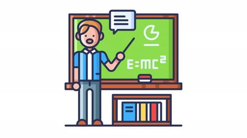 Profesor que enseña la lección de física en la clase, animación en bucle