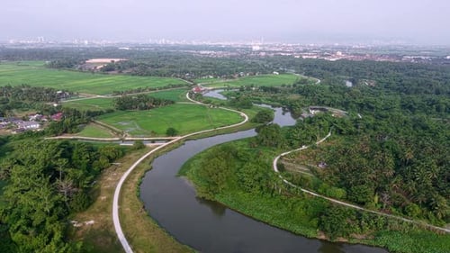 Aerial shot shows Sungai Perai river
