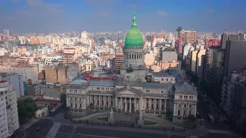 Congress building in Buenos Aires. Orbiting flight around Congress building in the city of Buenos Ai