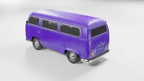 Animation der Rückansicht des blauen Wohnmobils