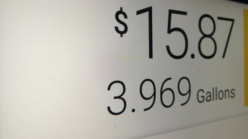 Gas Station Modern Fuel Meter Counter Price Close Up Shot of Car Refueling By Increasing Petrol
