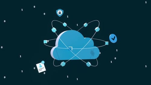 Animation sur le cloud computing. Technologie de stockage, de transfert et de connexion des données avec des visuels en code binaire
.
