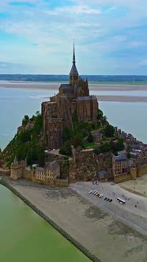 Aerial View of Mont Saint MichelIconic Island and Monastery Normandy France