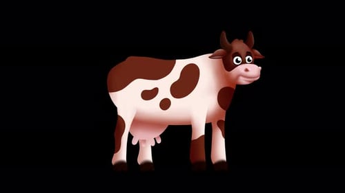 Cute Animated Cartoon Cow Standing Still Animation